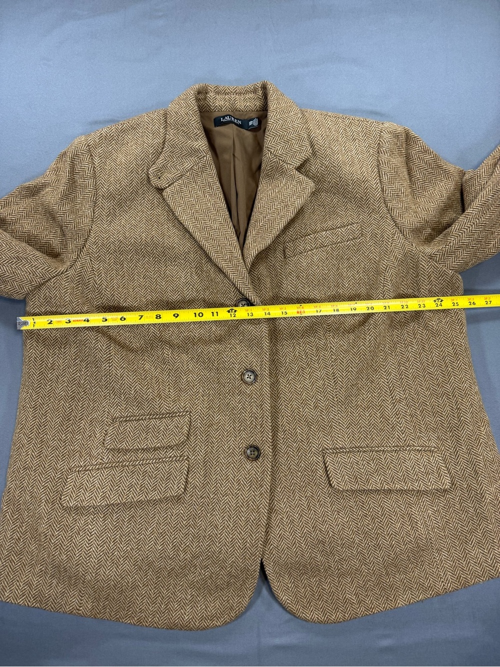 Ralph Lauren Tan Herringbone Blazer Jacket - Picture 6 of 7